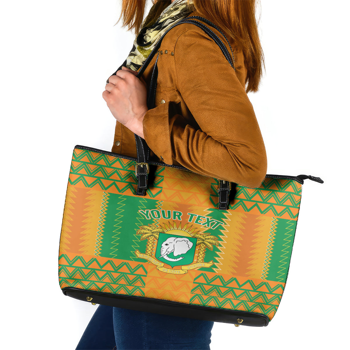 Custom Ivory Coast Football Leather Tote Bag Les Elephants 2024 Sporty Style - Wonder Print Shop
