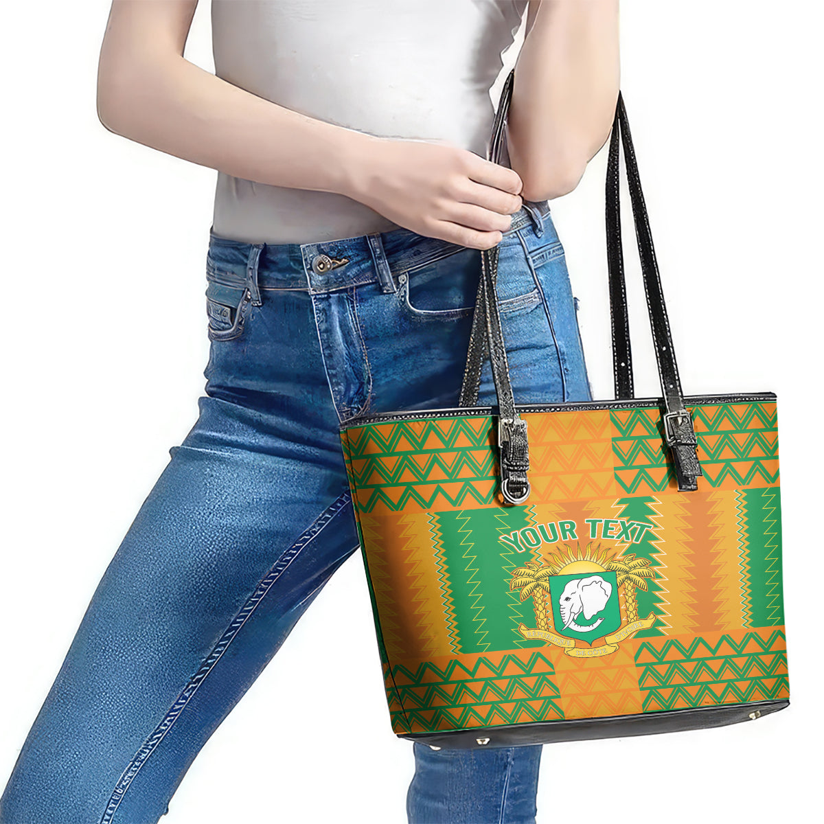 Custom Ivory Coast Football Leather Tote Bag Les Elephants 2024 Sporty Style - Wonder Print Shop