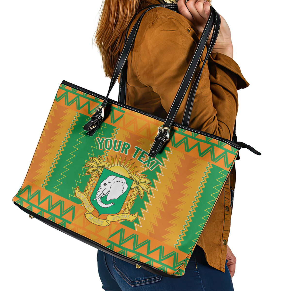 Custom Ivory Coast Football Leather Tote Bag Les Elephants 2024 Sporty Style - Wonder Print Shop
