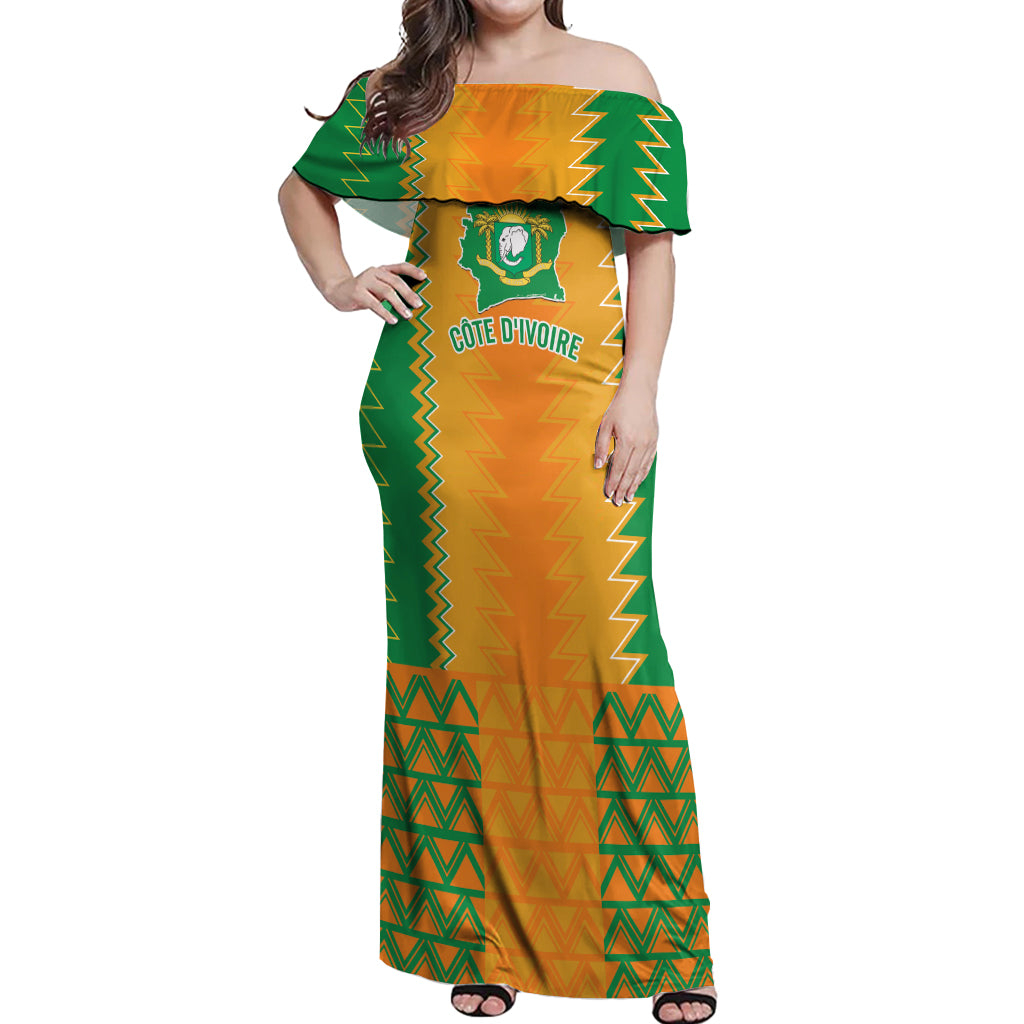 Custom Ivory Coast Football Off Shoulder Maxi Dress Les Elephants 2024 Sporty Style - Wonder Print Shop