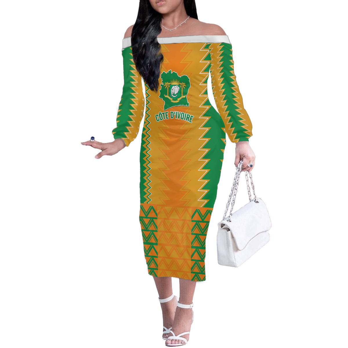 Custom Ivory Coast Football Off The Shoulder Long Sleeve Dress Les Elephants 2024 Sporty Style - Wonder Print Shop