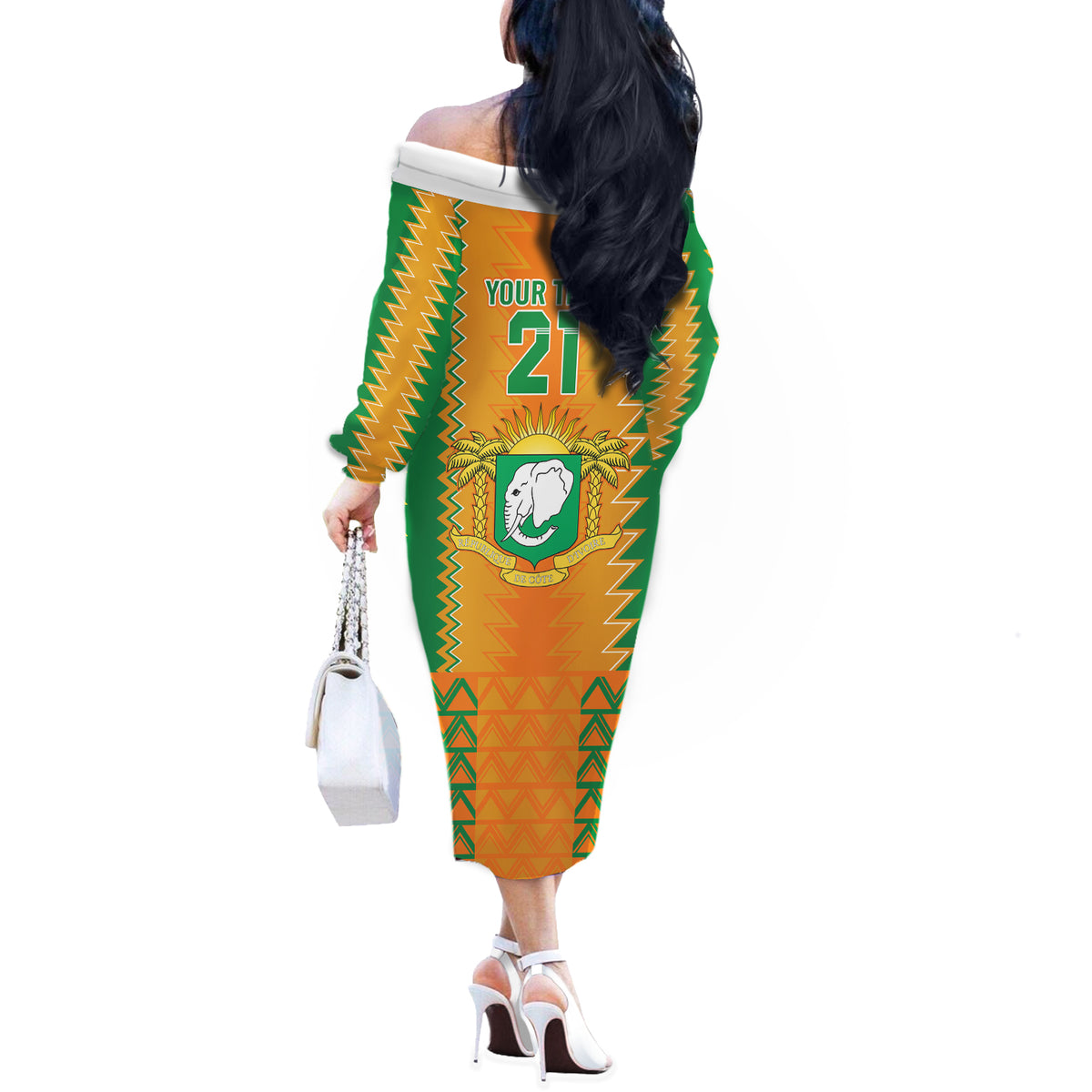 Custom Ivory Coast Football Off The Shoulder Long Sleeve Dress Les Elephants 2024 Sporty Style - Wonder Print Shop