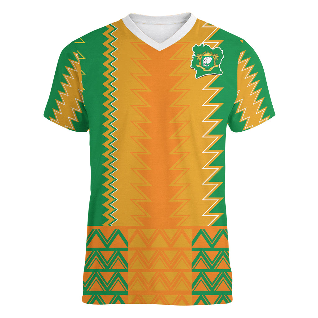 Custom Ivory Coast Football Women V Neck T Shirt Les Elephants 2024 Sporty Style - Wonder Print Shop