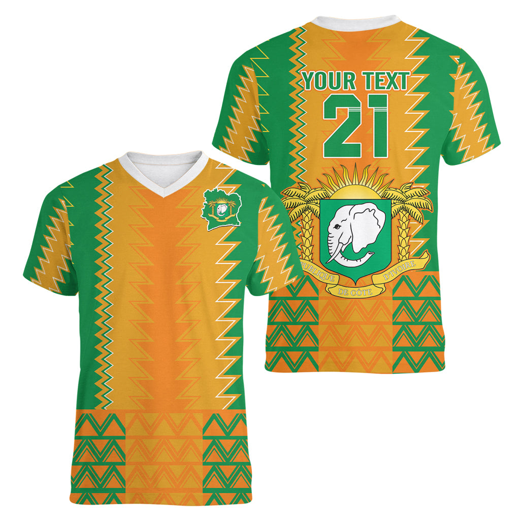 Custom Ivory Coast Football Women V Neck T Shirt Les Elephants 2024 Sporty Style - Wonder Print Shop