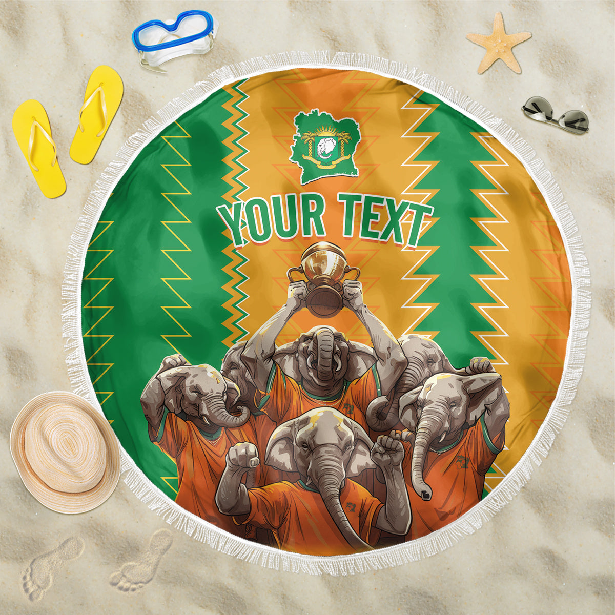 Custom Ivory Coast Football Beach Blanket The Champions Les Elephants 2024 LT9 - Wonder Print Shop