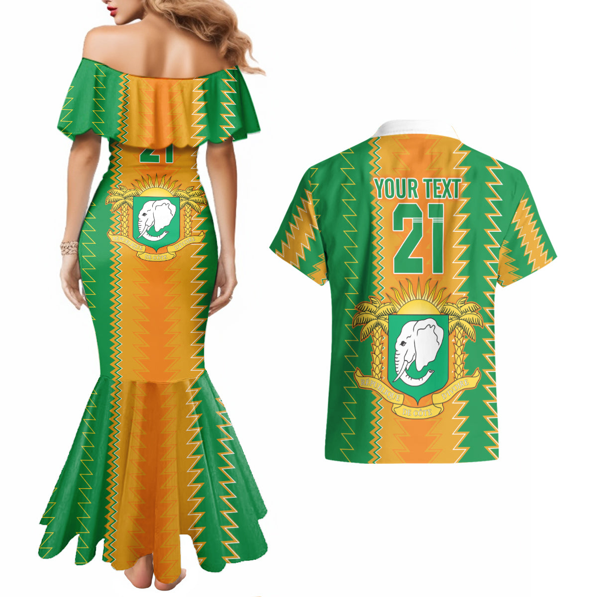 Custom Ivory Coast Football Couples Matching Mermaid Dress and Hawaiian Shirt The Champions Les Elephants 2024 LT9 - Wonder Print Shop