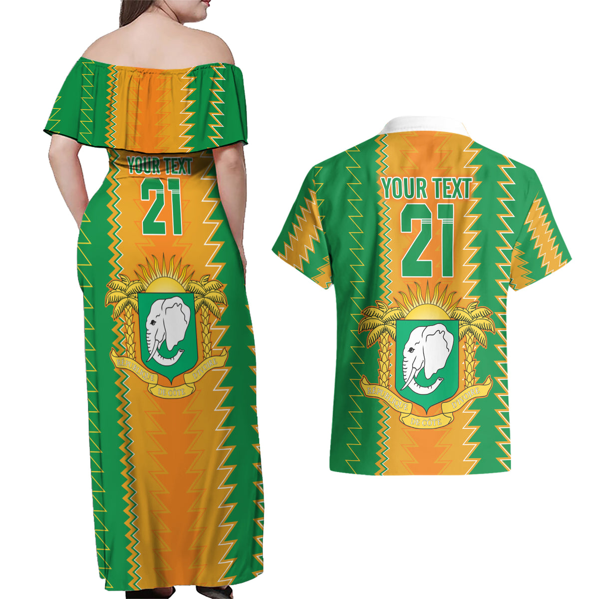 Custom Ivory Coast Football Couples Matching Off Shoulder Maxi Dress and Hawaiian Shirt The Champions Les Elephants 2024 LT9 - Wonder Print Shop