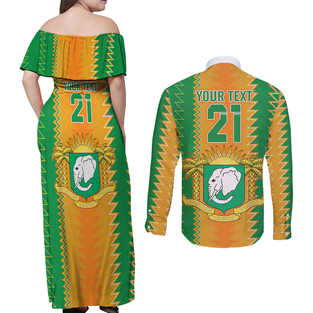Custom Ivory Coast Football Couples Matching Off Shoulder Maxi Dress and Long Sleeve Button Shirt The Champions Les Elephants 2024 LT9 - Wonder Print Shop