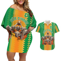 Custom Ivory Coast Football Couples Matching Off Shoulder Short Dress and Hawaiian Shirt The Champions Les Elephants 2024 LT9 - Wonder Print Shop
