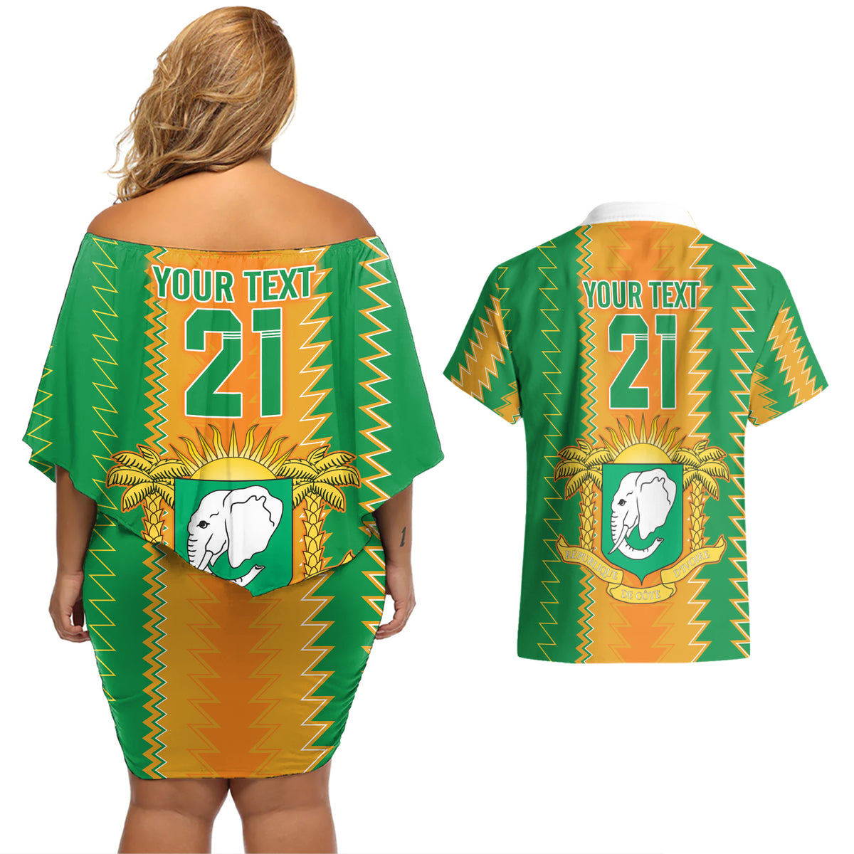 Custom Ivory Coast Football Couples Matching Off Shoulder Short Dress and Hawaiian Shirt The Champions Les Elephants 2024 LT9 - Wonder Print Shop