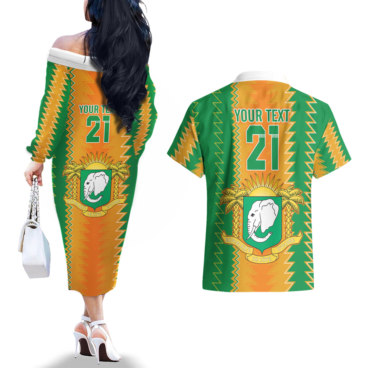 Custom Ivory Coast Football Couples Matching Off The Shoulder Long Sleeve Dress and Hawaiian Shirt The Champions Les Elephants 2024 LT9 - Wonder Print Shop