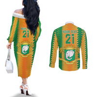 Custom Ivory Coast Football Couples Matching Off The Shoulder Long Sleeve Dress and Long Sleeve Button Shirt The Champions Les Elephants 2024