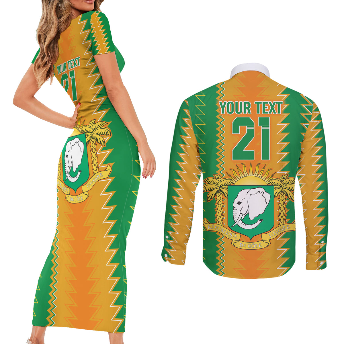 Custom Ivory Coast Football Couples Matching Short Sleeve Bodycon Dress and Long Sleeve Button Shirt The Champions Les Elephants 2024 LT9 - Wonder Print Shop