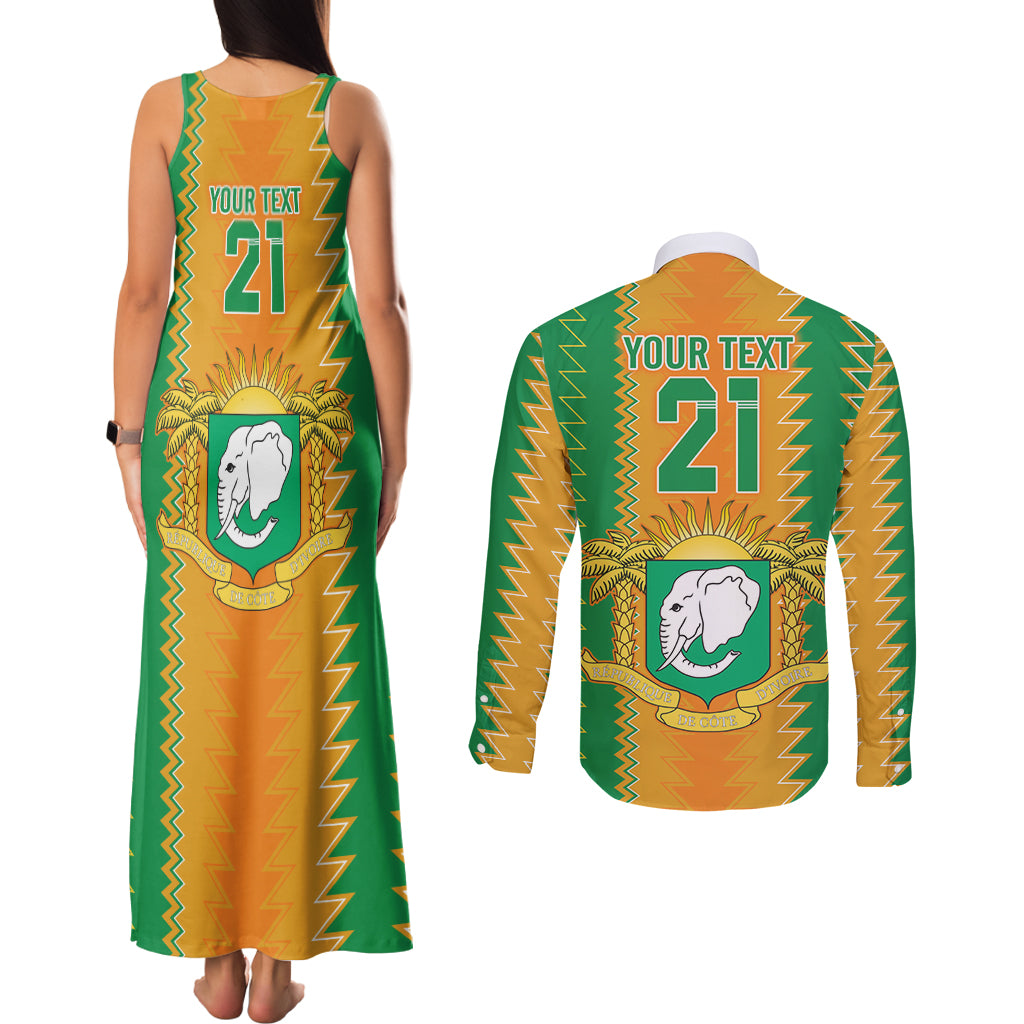 Custom Ivory Coast Football Couples Matching Tank Maxi Dress and Long Sleeve Button Shirt The Champions Les Elephants 2024 LT9 - Wonder Print Shop