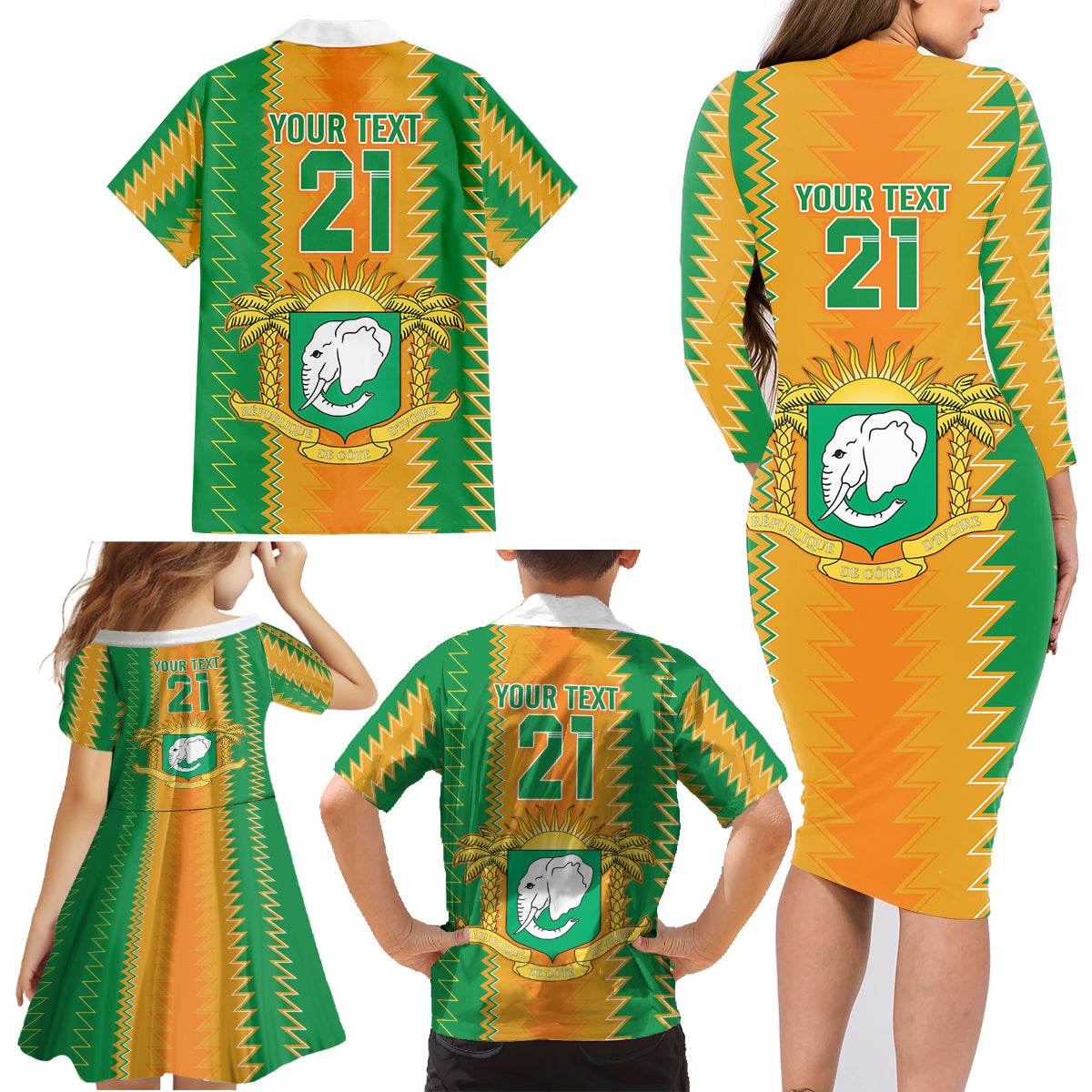 Custom Ivory Coast Football Family Matching Long Sleeve Bodycon Dress and Hawaiian Shirt The Champions Les Elephants 2024 LT9 - Wonder Print Shop