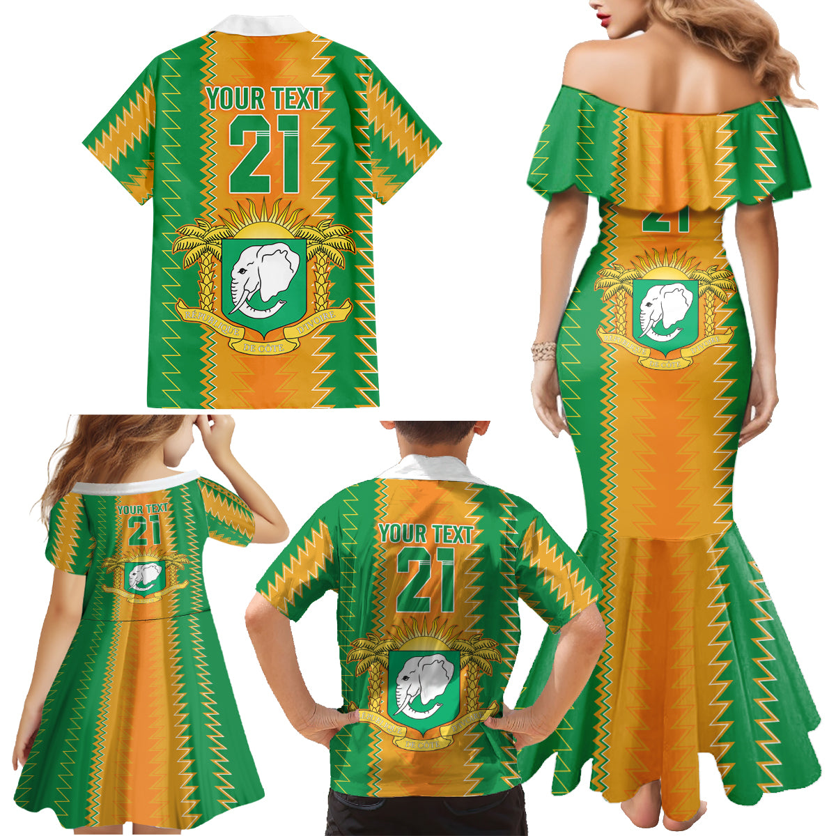 Custom Ivory Coast Football Family Matching Mermaid Dress and Hawaiian Shirt The Champions Les Elephants 2024 LT9 - Wonder Print Shop