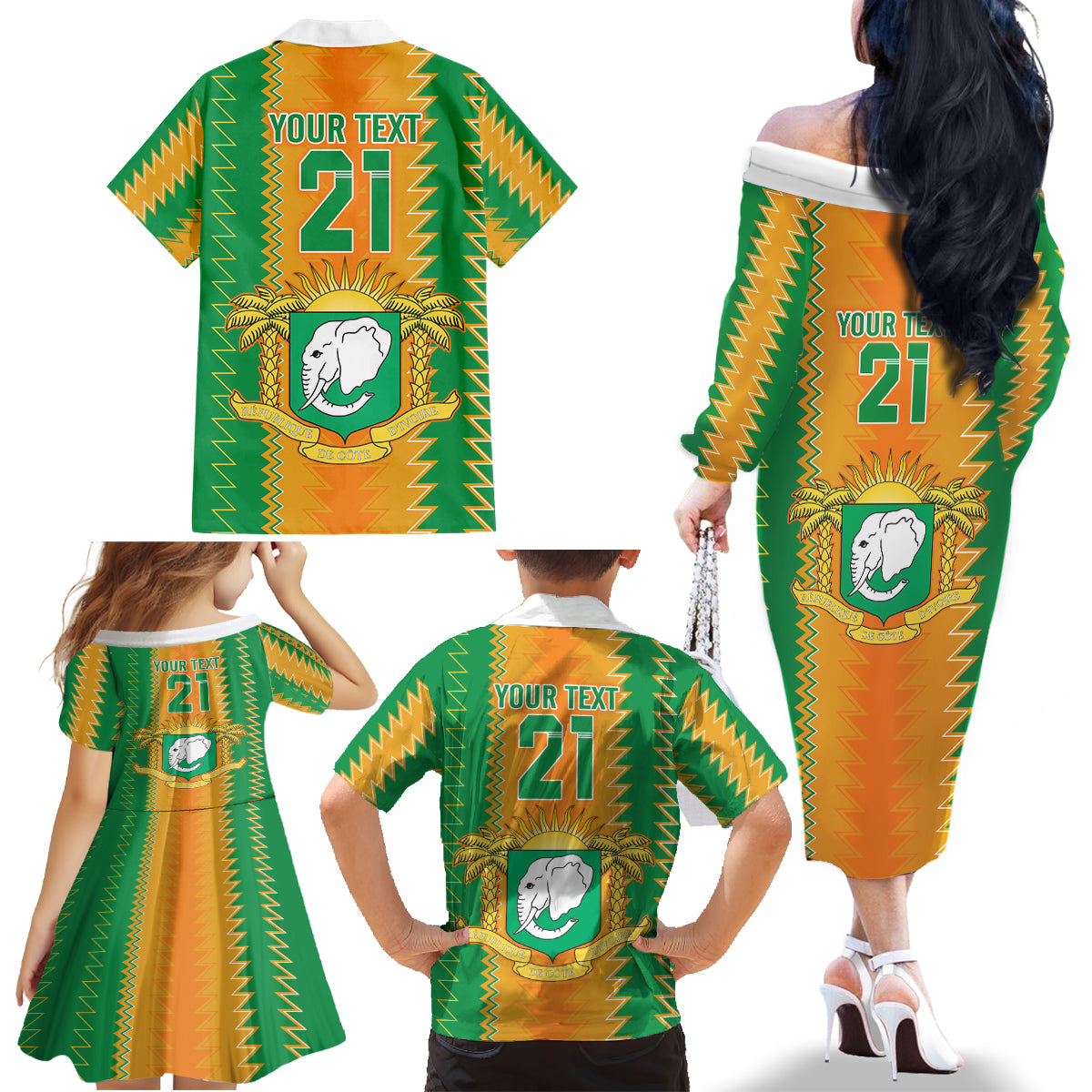 Custom Ivory Coast Football Family Matching Off Shoulder Long Sleeve Dress and Hawaiian Shirt The Champions Les Elephants 2024 - Wonder Print Shop