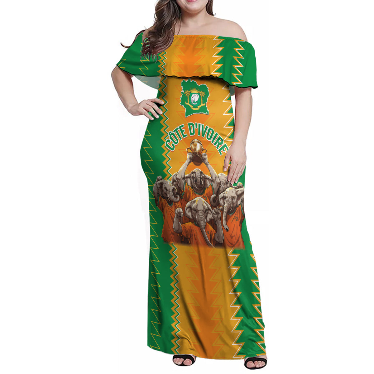 Custom Ivory Coast Football Family Matching Off Shoulder Maxi Dress and Hawaiian Shirt The Champions Les Elephants 2024 LT9 - Wonder Print Shop