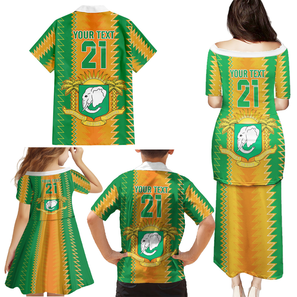 Custom Ivory Coast Football Family Matching Puletasi and Hawaiian Shirt The Champions Les Elephants 2024 - Wonder Print Shop