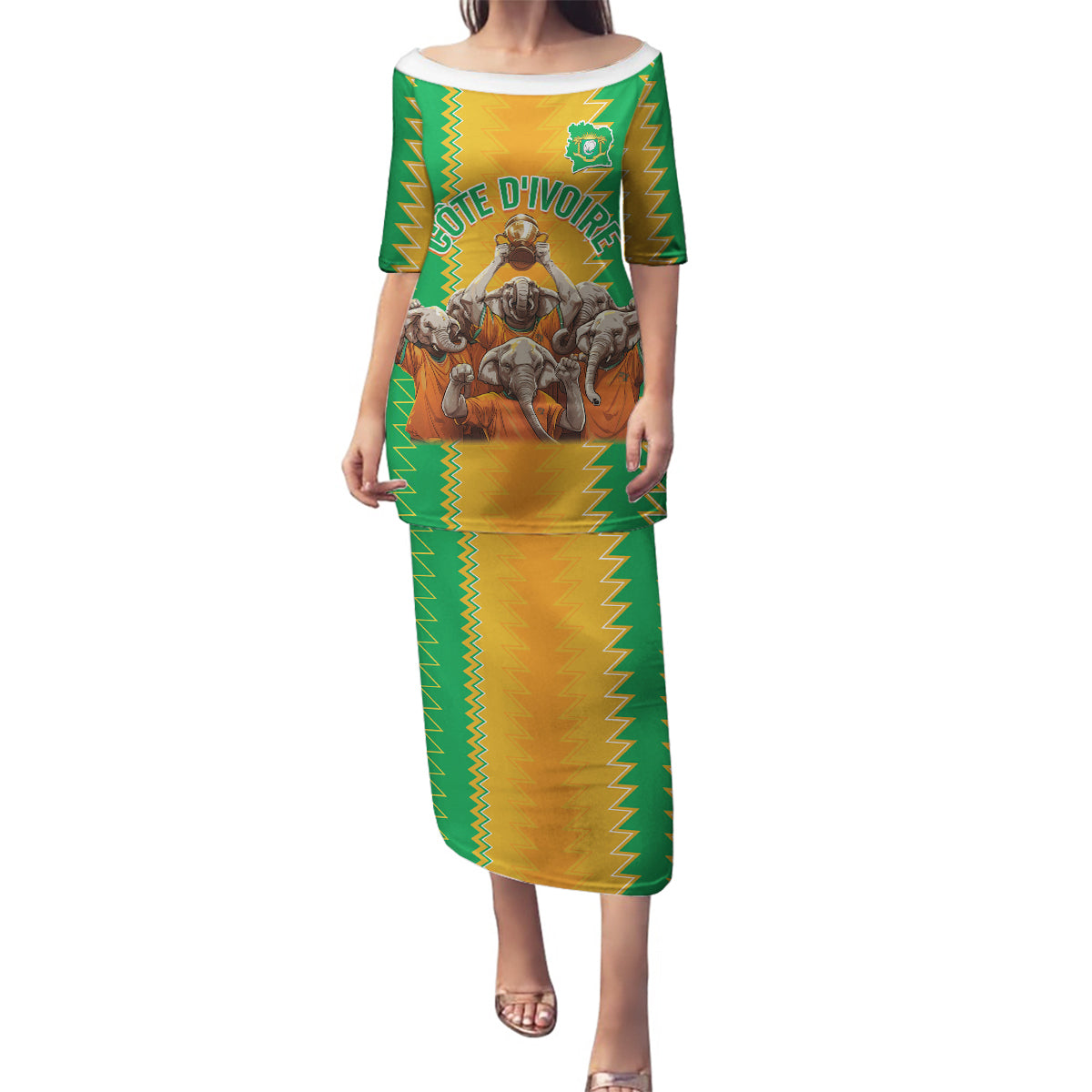 Custom Ivory Coast Football Family Matching Puletasi and Hawaiian Shirt The Champions Les Elephants 2024 - Wonder Print Shop