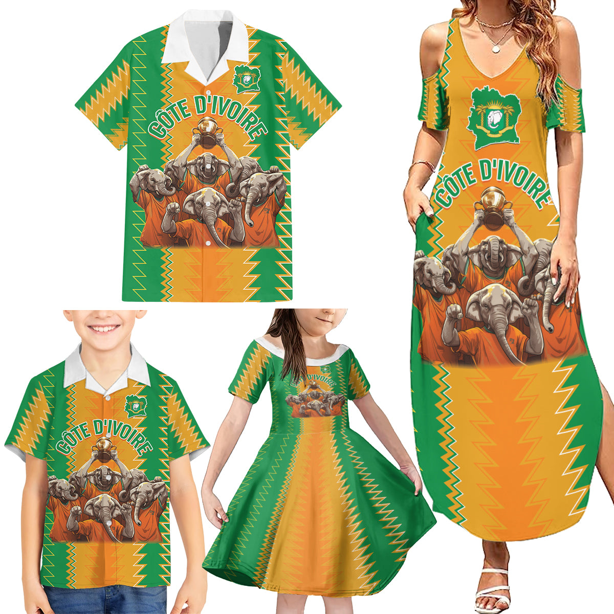 Custom Ivory Coast Football Family Matching Summer Maxi Dress and Hawaiian Shirt The Champions Les Elephants 2024 - Wonder Print Shop
