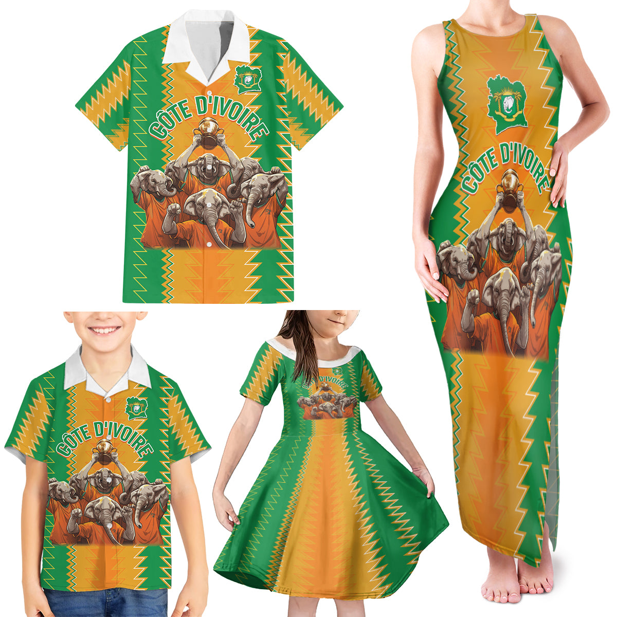 Custom Ivory Coast Football Family Matching Tank Maxi Dress and Hawaiian Shirt The Champions Les Elephants 2024 - Wonder Print Shop