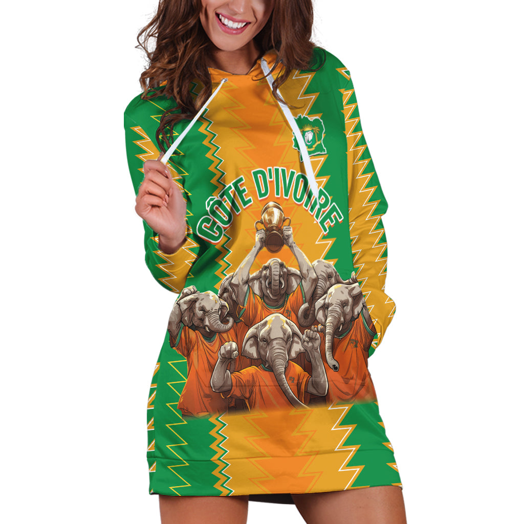 Custom Ivory Coast Football Hoodie Dress The Champions Les Elephants 2024 - Wonder Print Shop