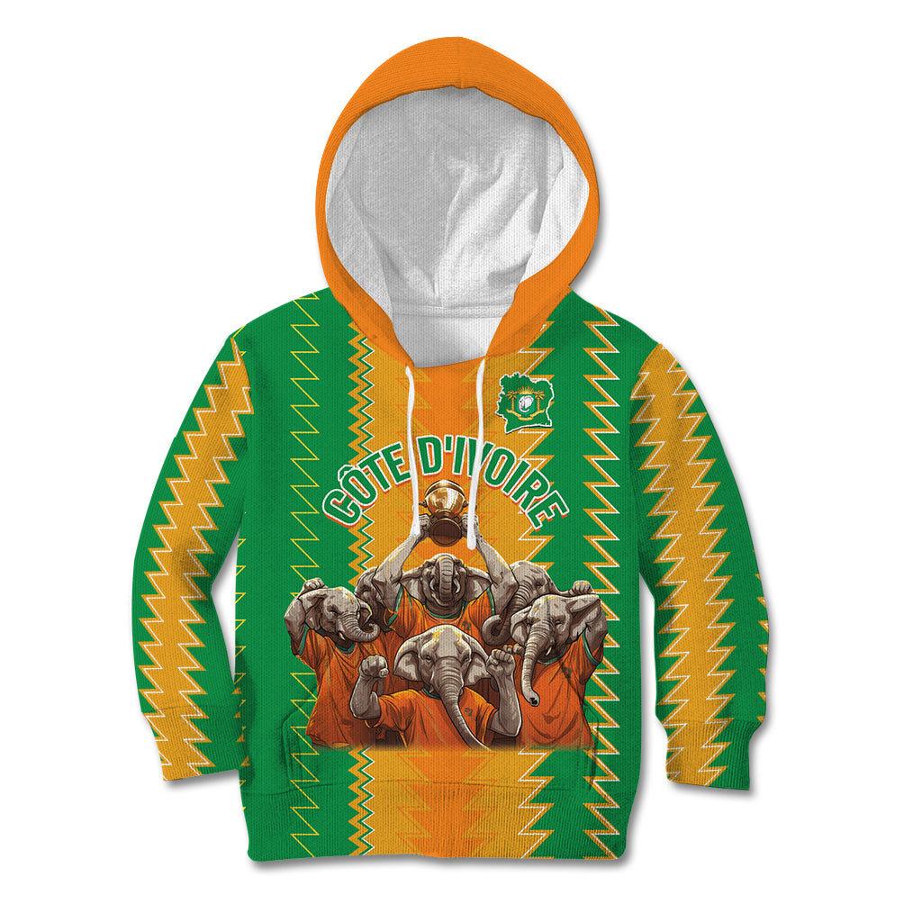 Custom Ivory Coast Football Kid Hoodie The Champions Les Elephants 2024 - Wonder Print Shop