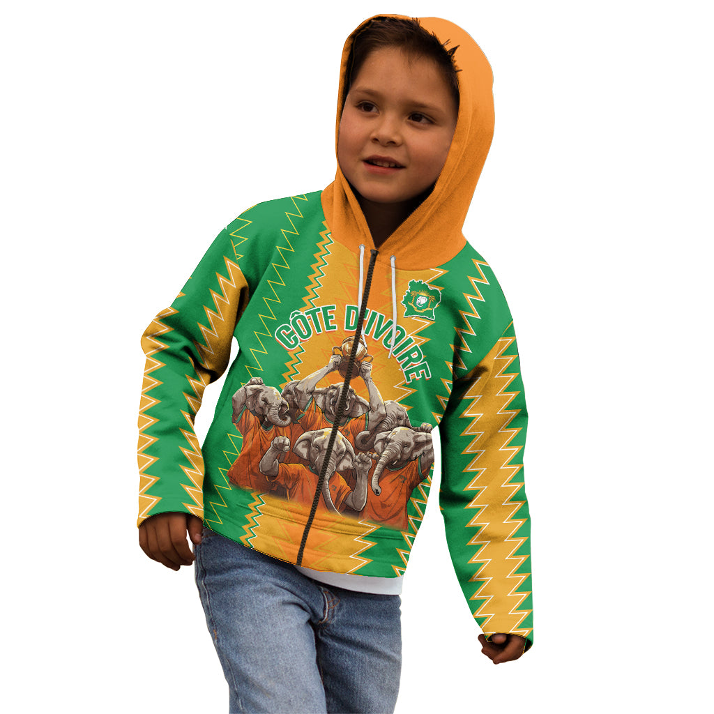 Custom Ivory Coast Football Kid Hoodie The Champions Les Elephants 2024 - Wonder Print Shop