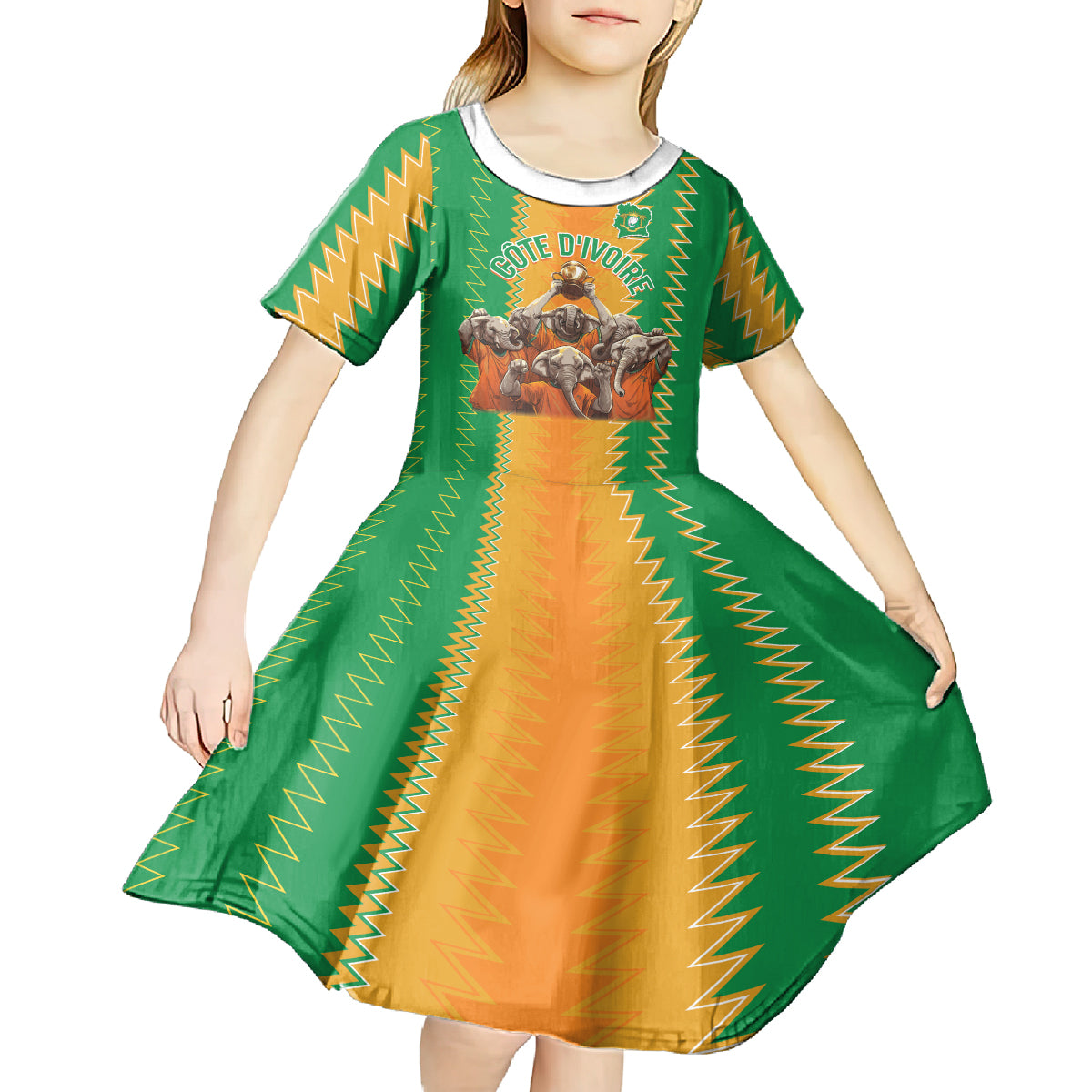 Custom Ivory Coast Football Kid Short Sleeve Dress The Champions Les Elephants 2024 - Wonder Print Shop