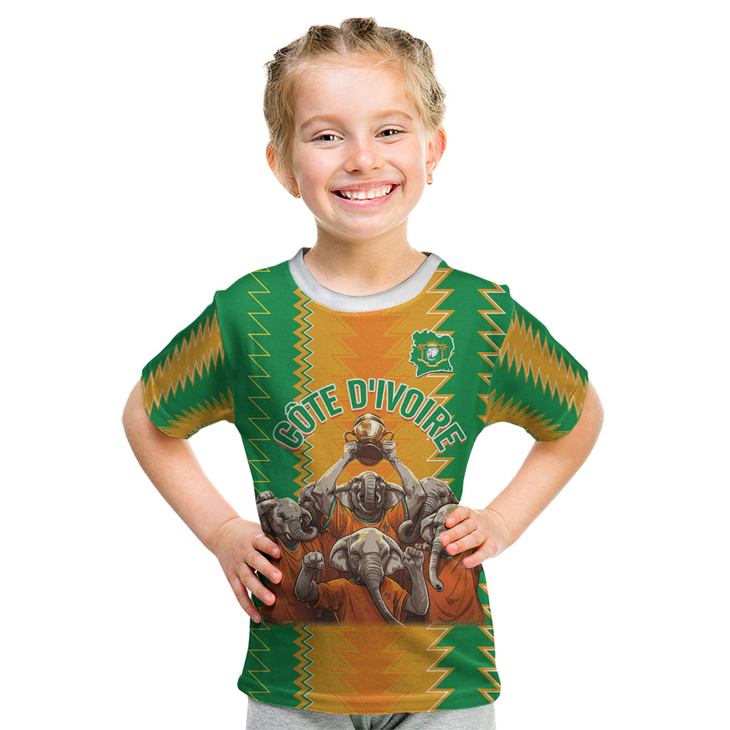 Custom Ivory Coast Football Kid T Shirt The Champions Les Elephants 2024 - Wonder Print Shop