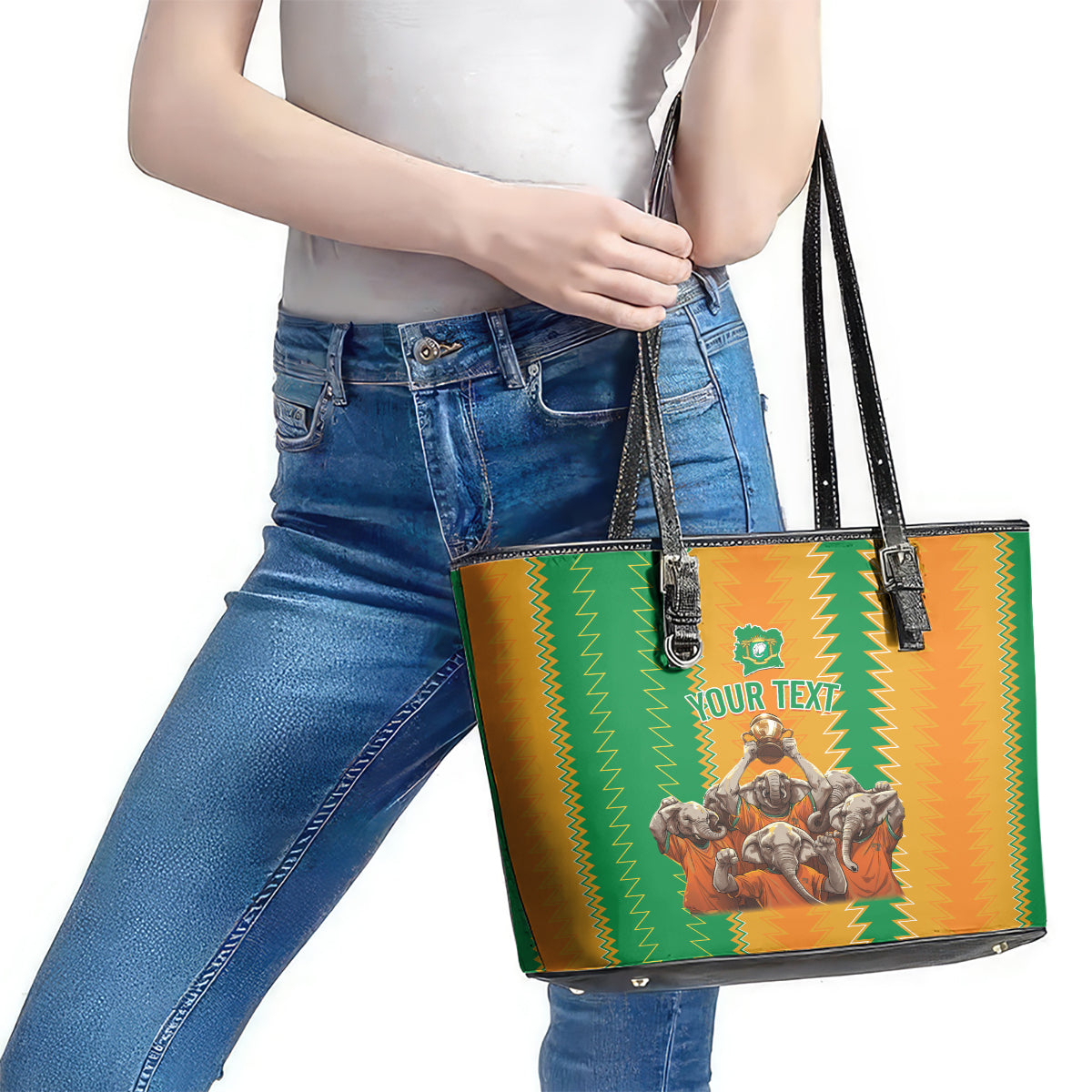 Custom Ivory Coast Football Leather Tote Bag The Champions Les Elephants 2024 - Wonder Print Shop