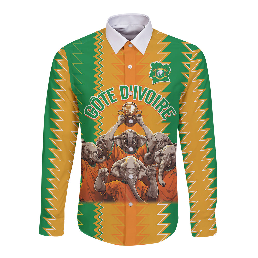 Custom Ivory Coast Football Long Sleeve Button Shirt The Champions Les Elephants 2024 - Wonder Print Shop