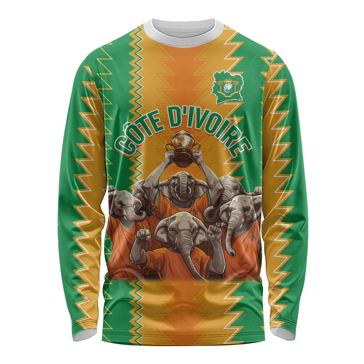 Custom Ivory Coast Football Long Sleeve Shirt The Champions Les Elephants 2024 - Wonder Print Shop