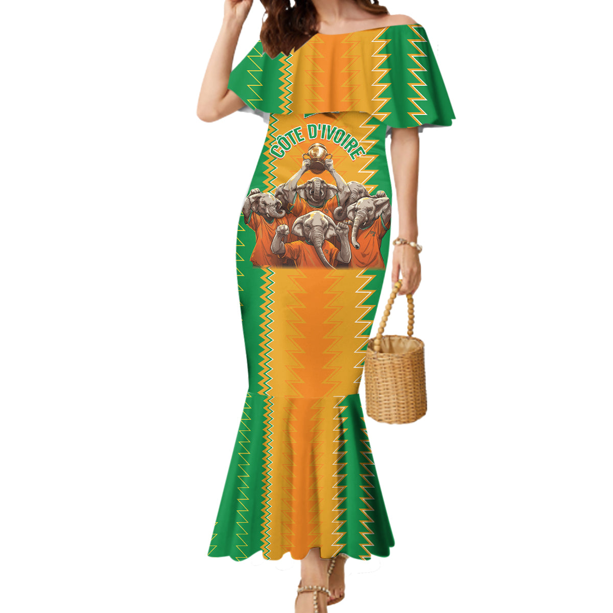 Custom Ivory Coast Football Mermaid Dress The Champions Les Elephants 2024 - Wonder Print Shop