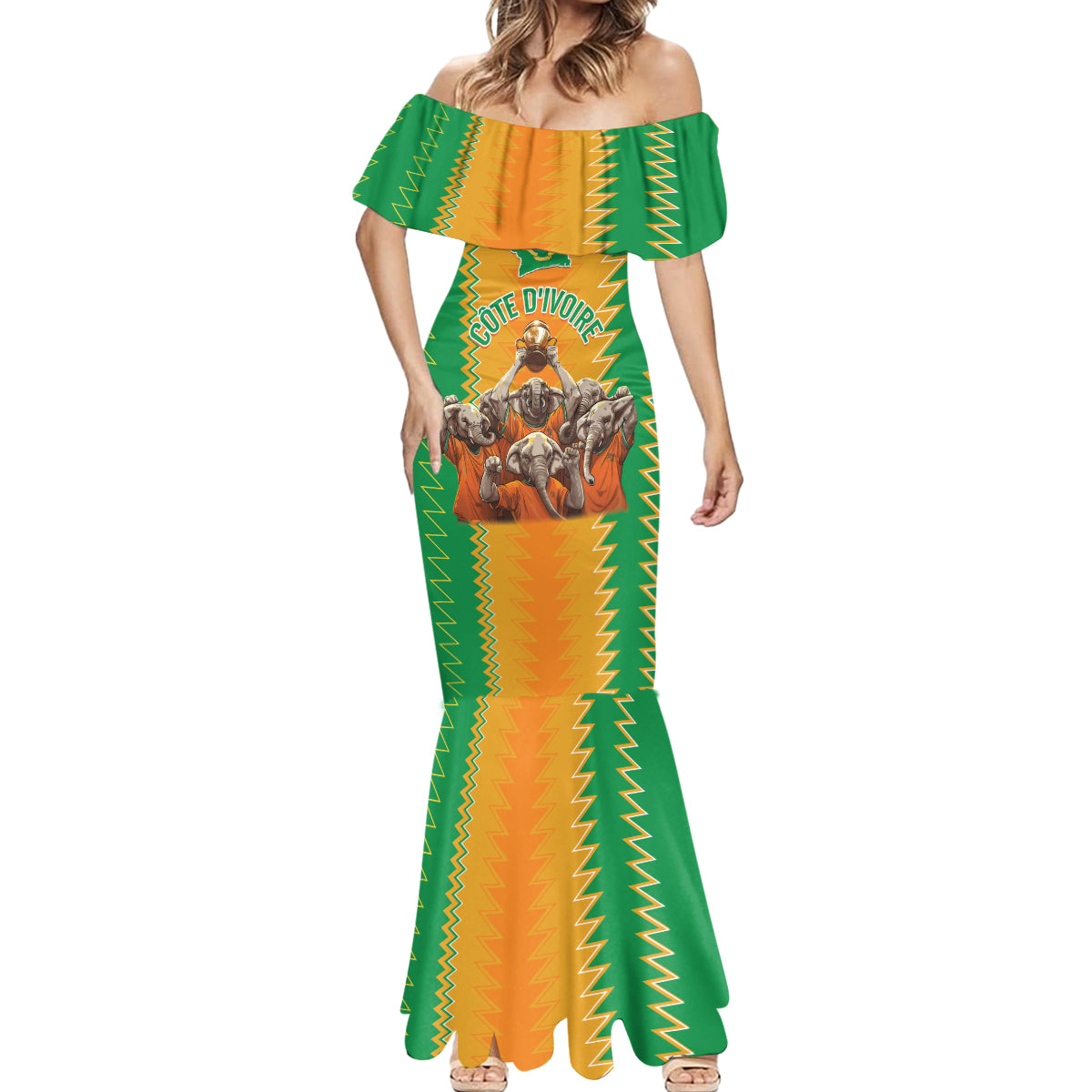 Custom Ivory Coast Football Mermaid Dress The Champions Les Elephants 2024 - Wonder Print Shop