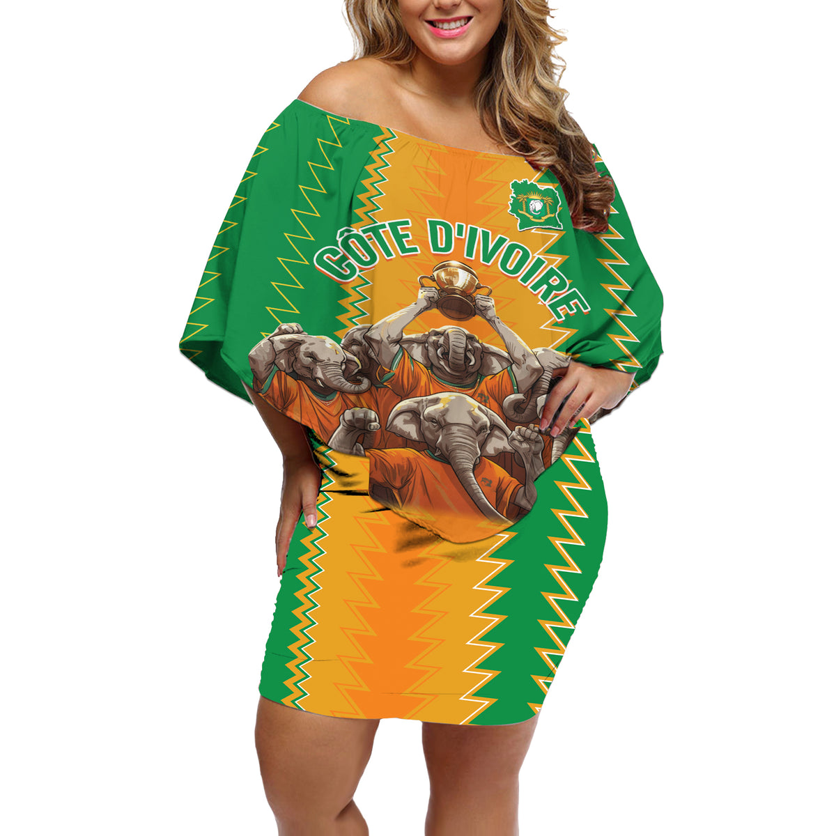 Custom Ivory Coast Football Off Shoulder Short Dress The Champions Les Elephants 2024 - Wonder Print Shop
