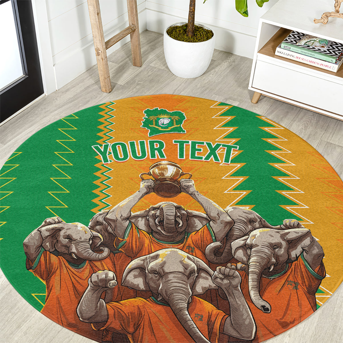 Custom Ivory Coast Football Round Carpet The Champions Les Elephants 2024