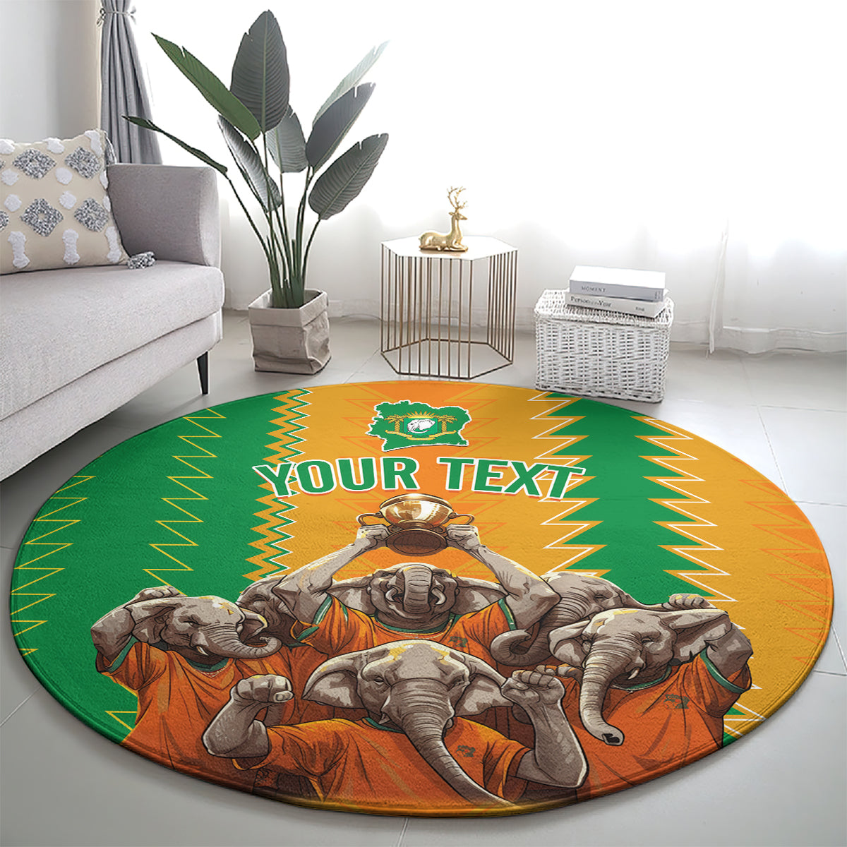 Custom Ivory Coast Football Round Carpet The Champions Les Elephants 2024
