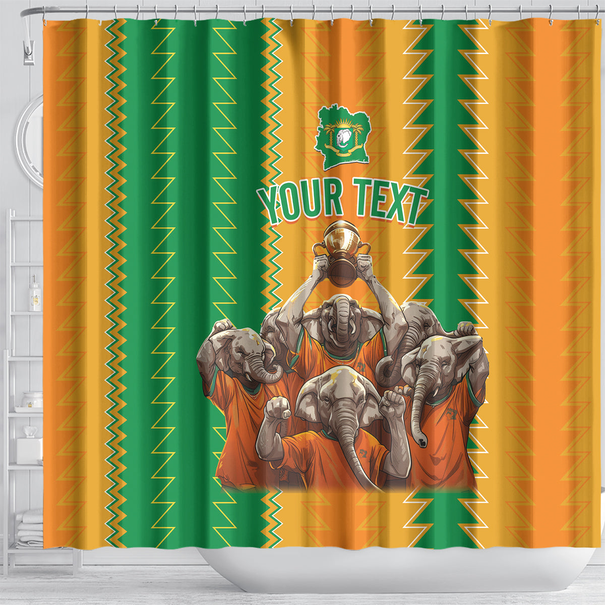 Custom Ivory Coast Football Shower Curtain The Champions Les Elephants 2024