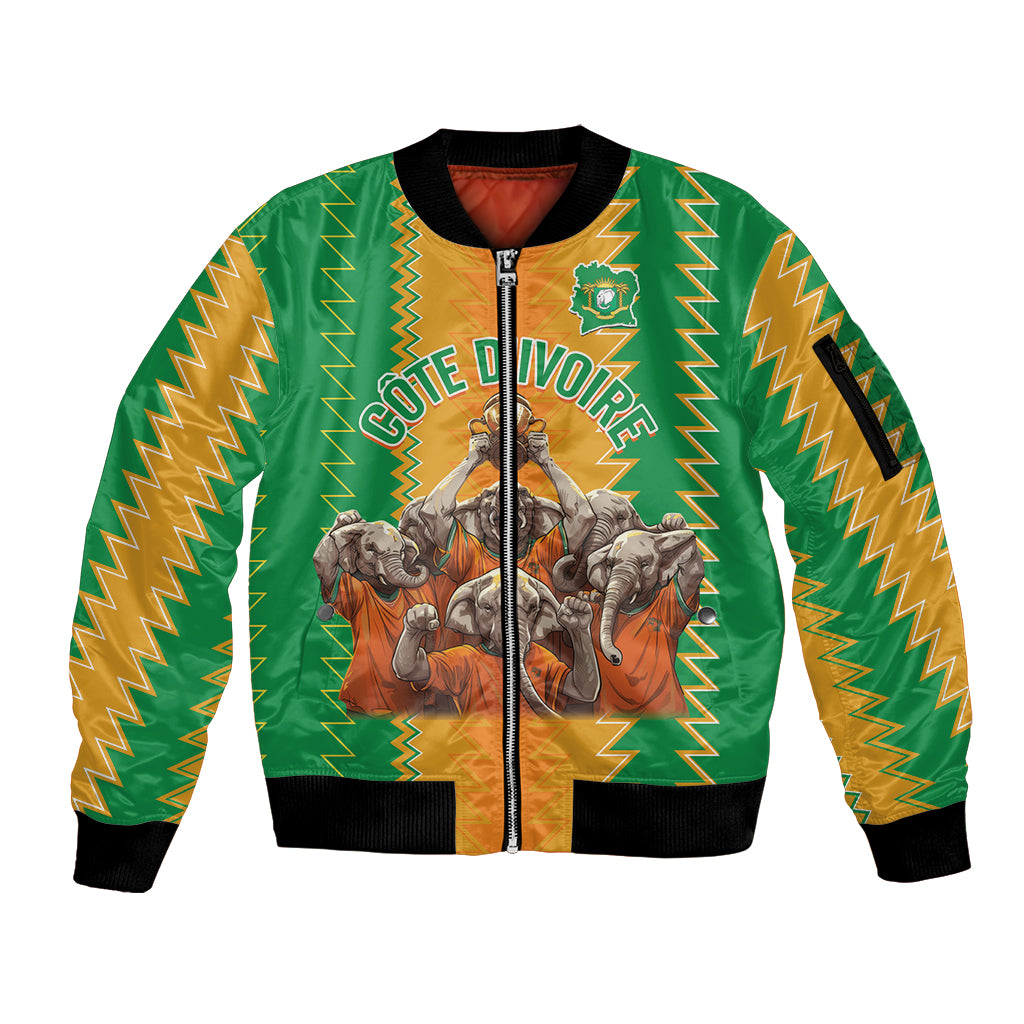 Custom Ivory Coast Football Sleeve Zip Bomber Jacket The Champions Les Elephants 2024 - Wonder Print Shop