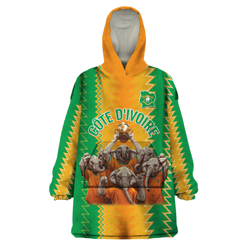 Custom Ivory Coast Football Wearable Blanket Hoodie The Champions Les Elephants 2024 - Wonder Print Shop
