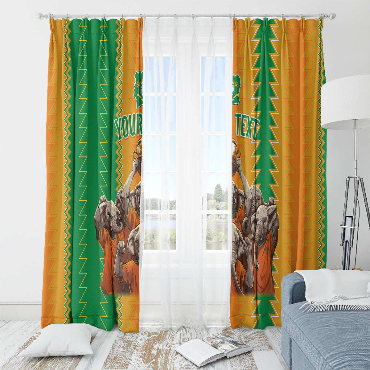 Custom Ivory Coast Football Window Curtain The Champions Les Elephants 2024 - Wonder Print Shop