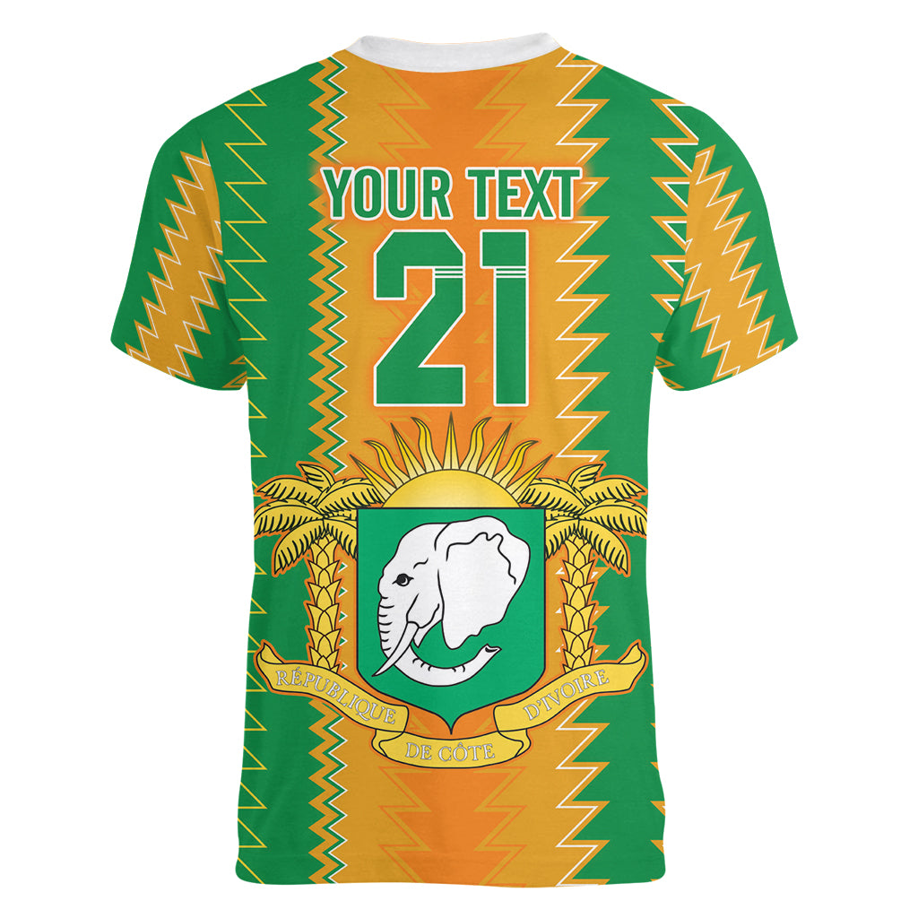 Custom Ivory Coast Football Women V Neck T Shirt The Champions Les Elephants 2024 - Wonder Print Shop