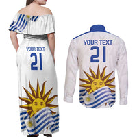 Custom Uruguay La Celeste Football Champions Couples Matching Off Shoulder Maxi Dress and Long Sleeve Button Shirt Glory To The Sky Blue LT9 - Wonder Print Shop