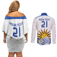 Custom Uruguay La Celeste Football Champions Couples Matching Off Shoulder Short Dress and Long Sleeve Button Shirt Glory To The Sky Blue LT9 - Wonder Print Shop