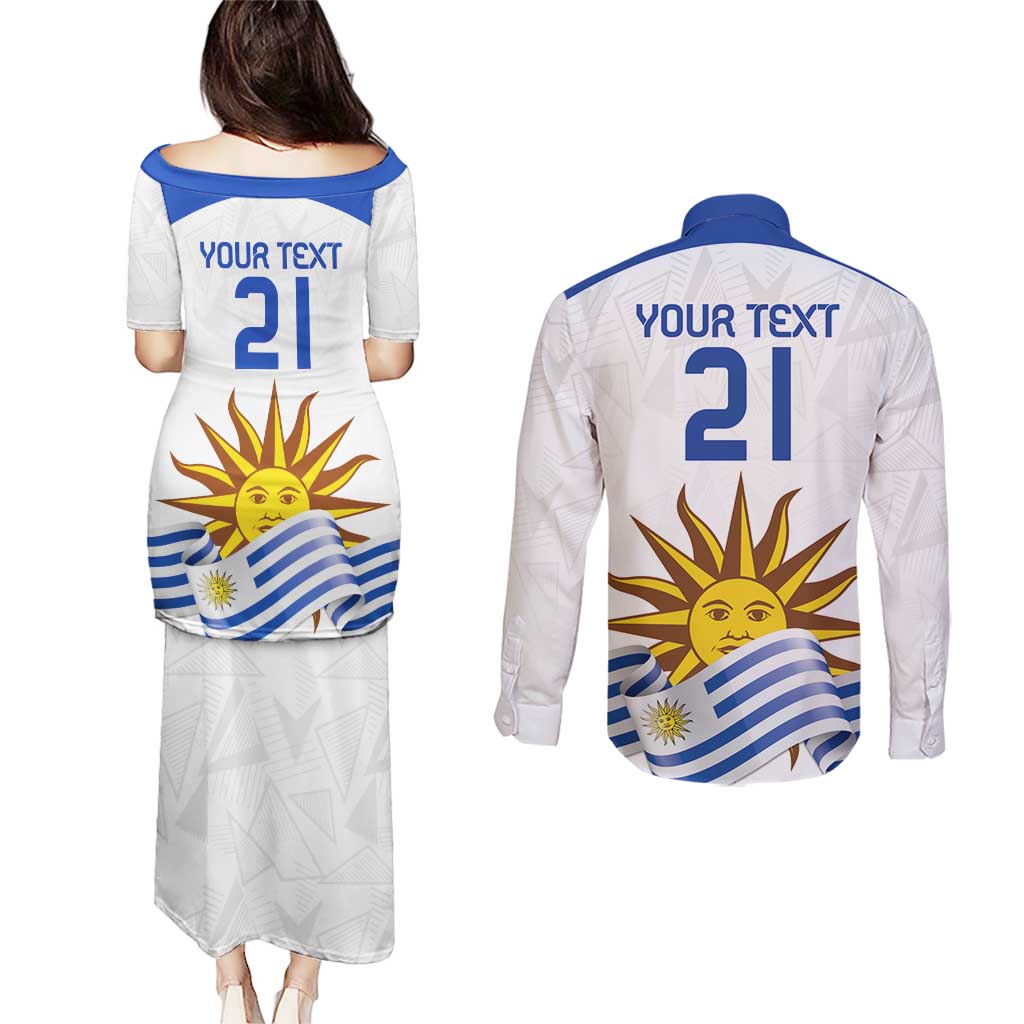 Custom Uruguay La Celeste Football Champions Couples Matching Puletasi and Long Sleeve Button Shirt Glory To The Sky Blue LT9 - Wonder Print Shop