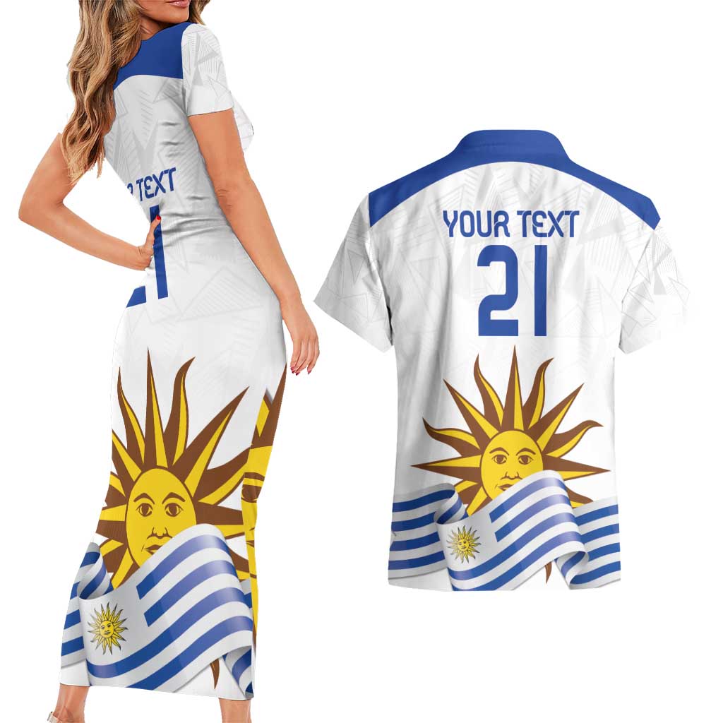 Custom Uruguay La Celeste Football Champions Couples Matching Short Sleeve Bodycon Dress and Hawaiian Shirt Glory To The Sky Blue LT9 - Wonder Print Shop