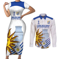 Custom Uruguay La Celeste Football Champions Couples Matching Short Sleeve Bodycon Dress and Long Sleeve Button Shirt Glory To The Sky Blue LT9 - Wonder Print Shop