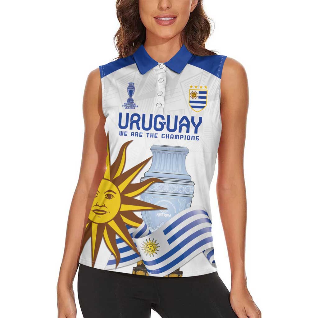 Custom Uruguay La Celeste Football Champions Women Sleeveless Polo Shirt Glory To The Sky Blue - Wonder Print Shop